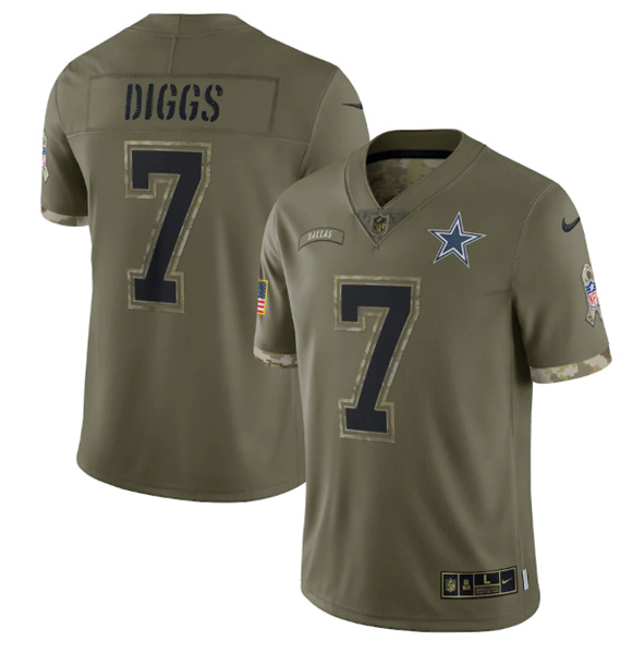 Men's Dallas Cowboys #7 Trevon Diggs 2022 Olive Salute To Service